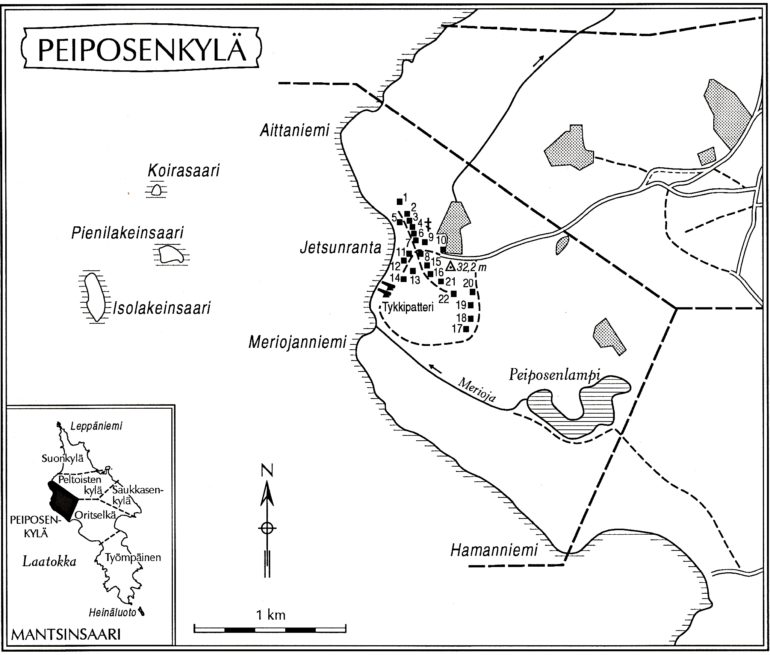 Peiposenkylän kartta sekä talot ja asukkaat — Mantsinsaari Seura ry