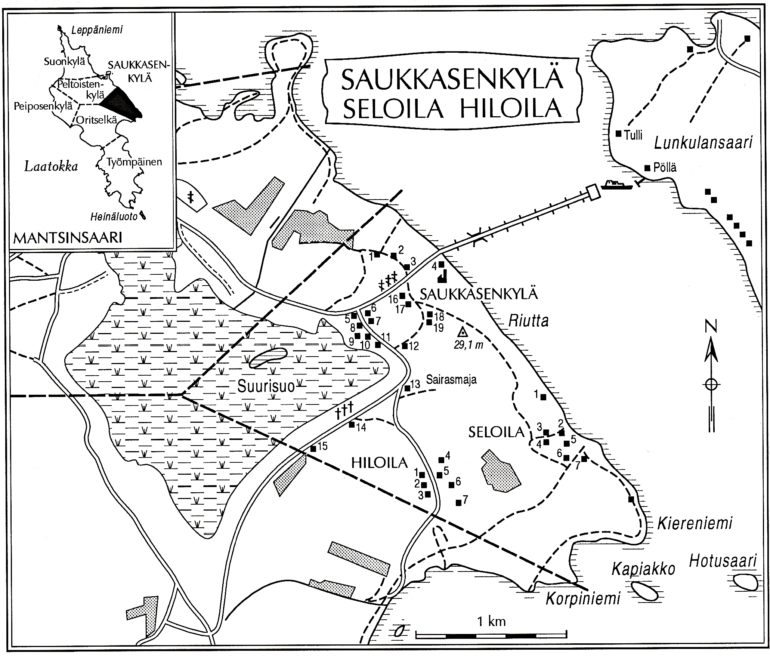 Seloilan kylän kartta sekä talot ja asukkaat — Mantsinsaari Seura ry