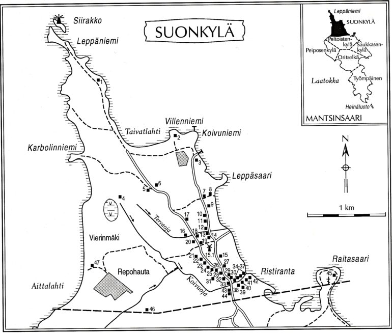 Suonkylän kartta sekä talot ja asukkaat — Mantsinsaari Seura ry