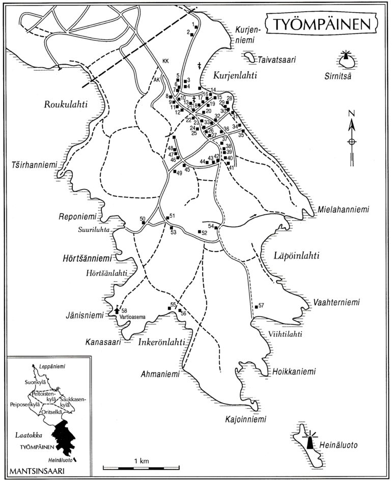 Työmpäisten kartta sekä talot ja asukkaat — Mantsinsaari Seura ry